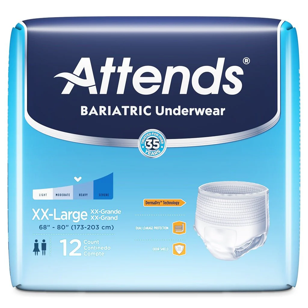 PK/12 - Attends Bariatric Underwear XX-Large 68"-80" - Heavy Absorbency