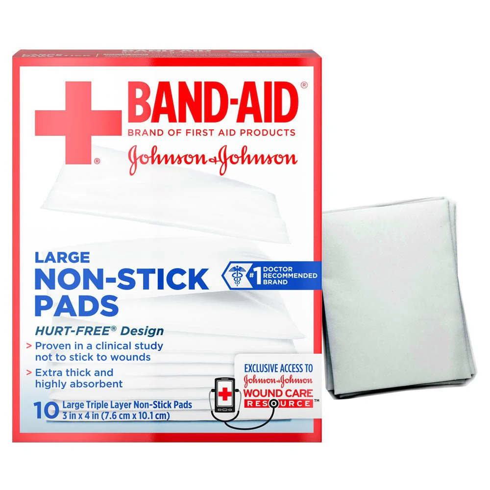 BX/10 - J & J Band-Aid First Aid Non-Stick Pads, Large, 3" x 4", 10 ct.