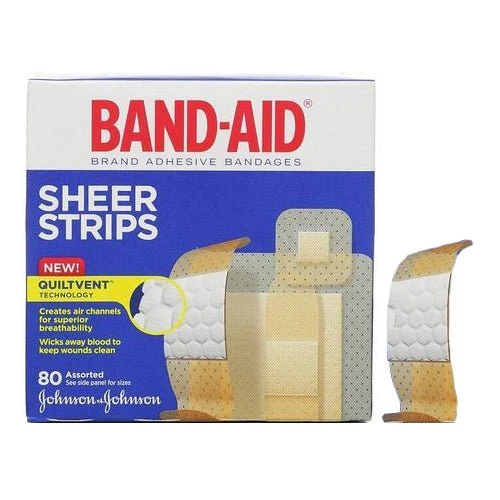 BX/80 - Band-Aid Sheer Strip Adhesive Bandage, Assorted 80 Count