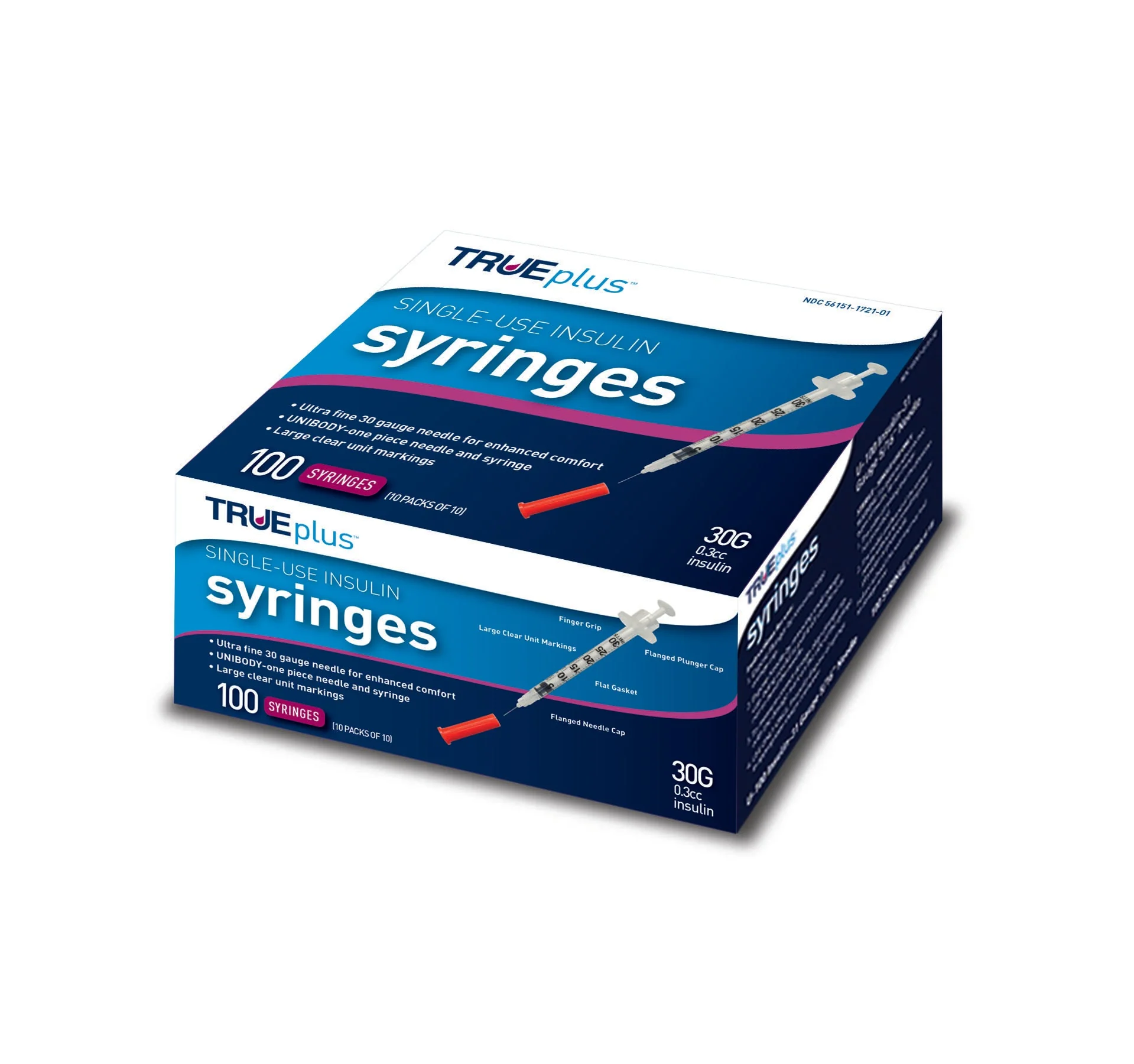 BX/100 - Trueplus Single-Use Insulin Syringe, 30G x 5/16", .3 mL (100 Count)