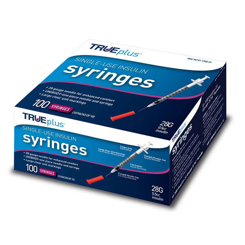 BX/100 - Trueplus Single-Use Insulin Syringe, 28G x 1/2", .5 mL (100 Count)