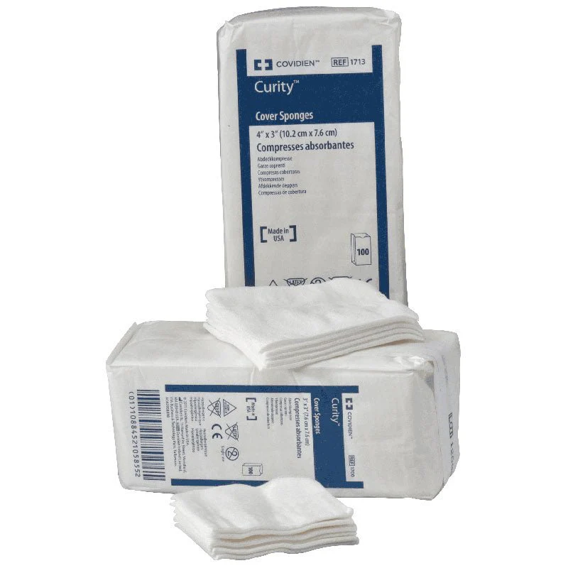 PK/100 - Curity Non-Woven Cover Sponge, Non-Sterile, 3" x 3", 4 Ply