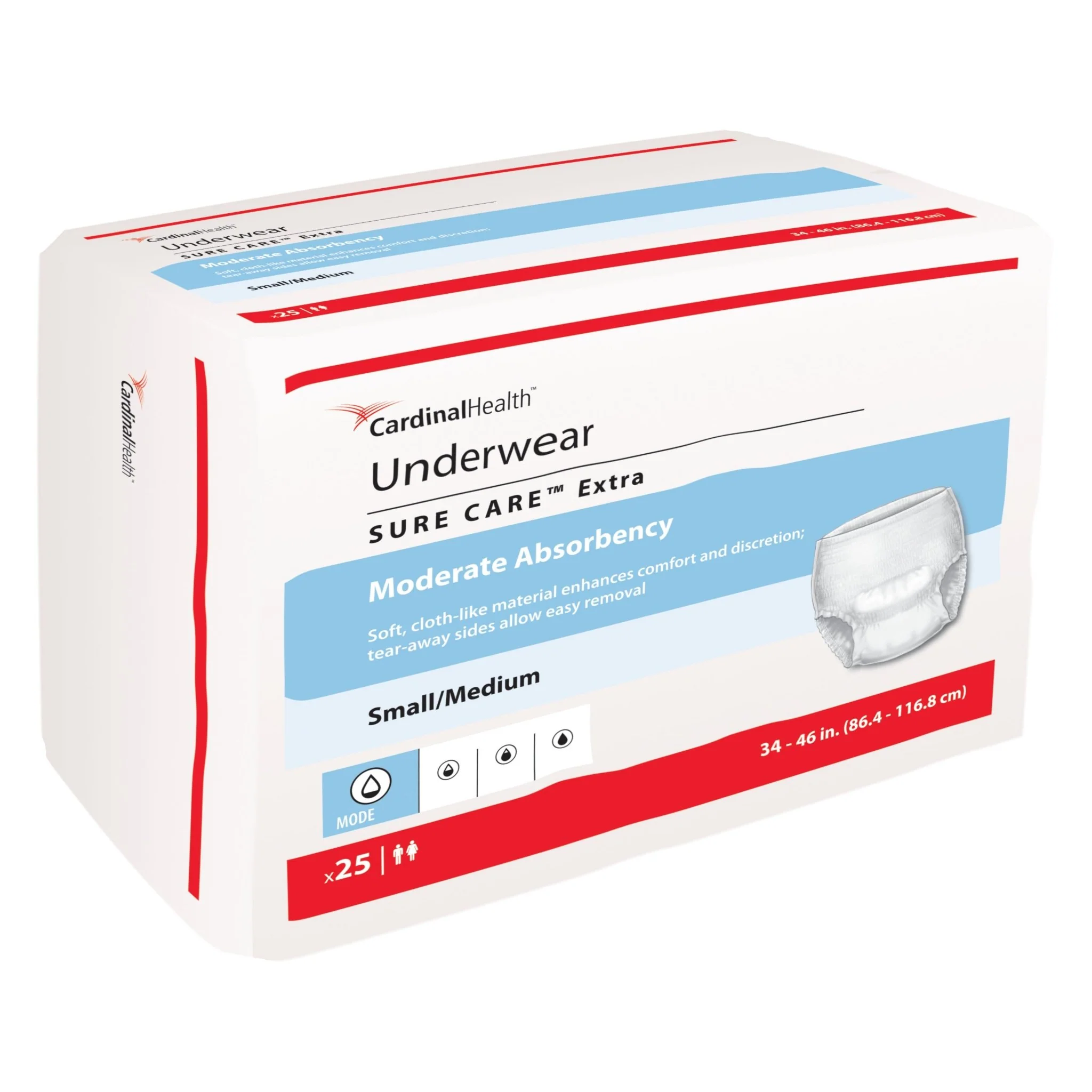PK/25 - Cardinal Health, Underwear, Sure Care Extra, Small/Medium, 34" - 46"