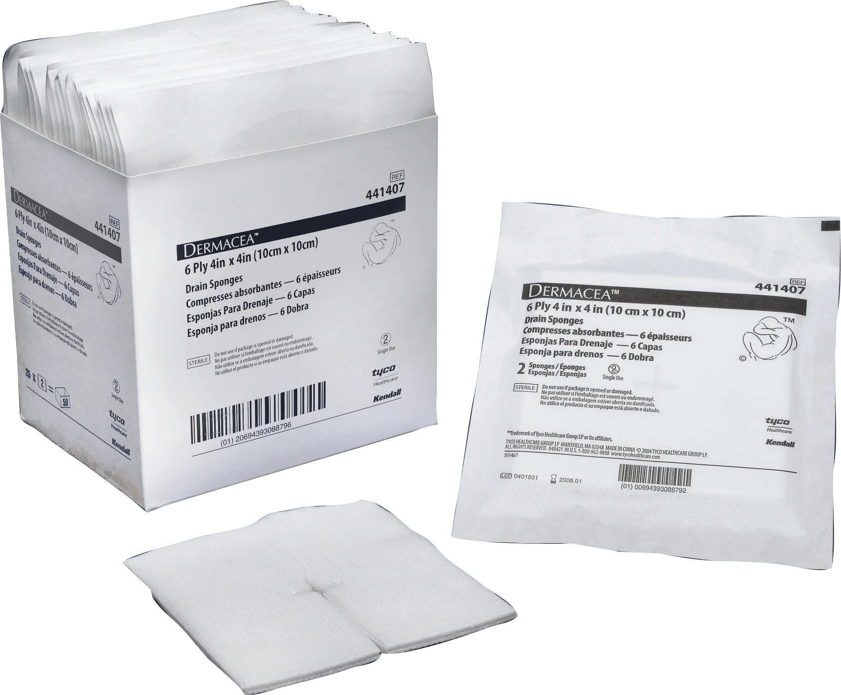 PK/25 - Dermacea Non-Woven Drain Sponge, Sterile 2's, 4" x 4", 6 ply