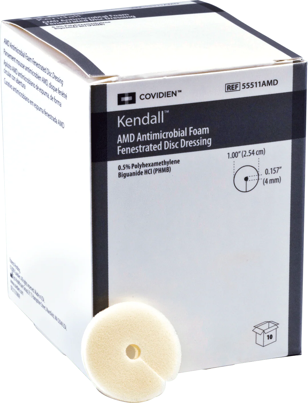 BX/10 - Cardinal Health Kendall AMD Antimicrobial Foam Discs, 1" Diameter, 4 mm Hole