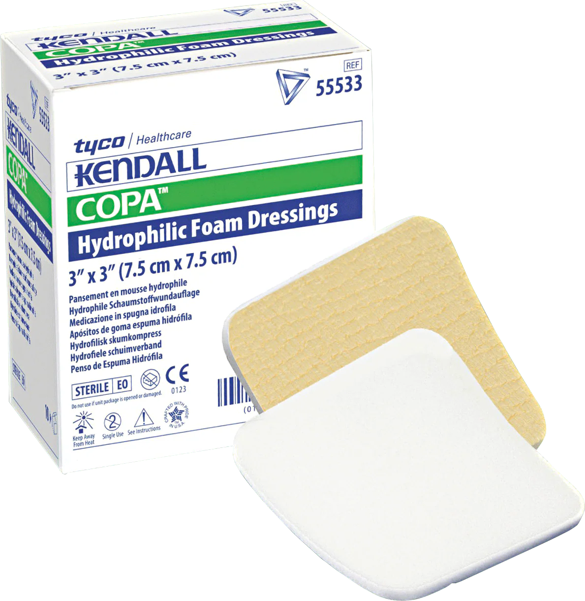 BX/10 - Cardinal Health Kendall Foam Dressing with Topsheet, 3" x 3"
