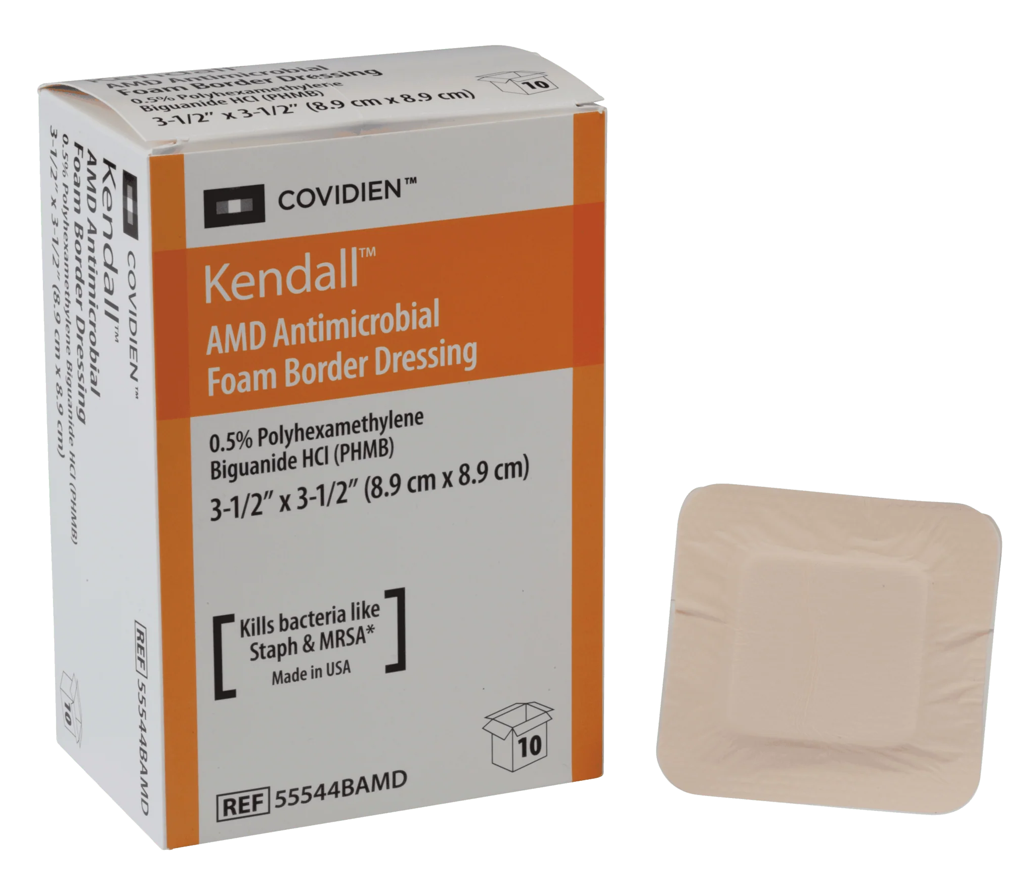 BX/10 - Cardinal Health Kendall AMD Antimicrobial Foam Border Dressing, 3.5" x 3.5"