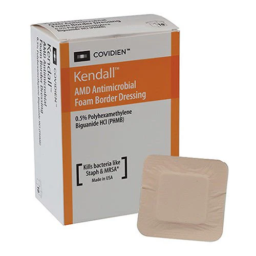 BX/10 - Cardinal Health Kendall AMD Antimicrobial Foam Border Dressing, 5.5" x 5.5"