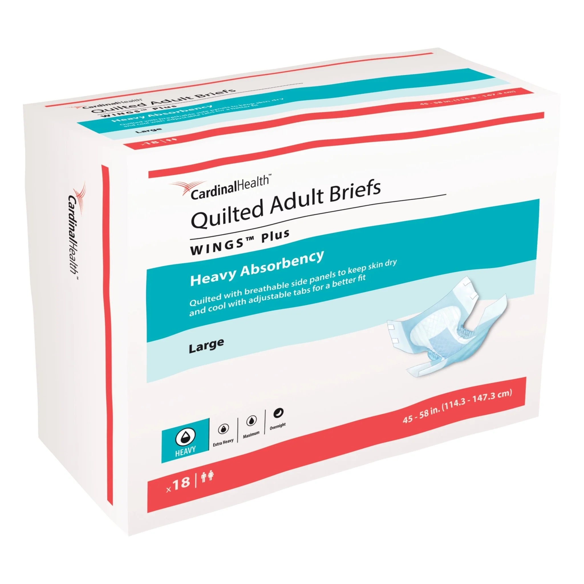 CA/72 - Cardinal Health, Quilted Adult Briefs, Wings Plus, Large, 45" - 58"