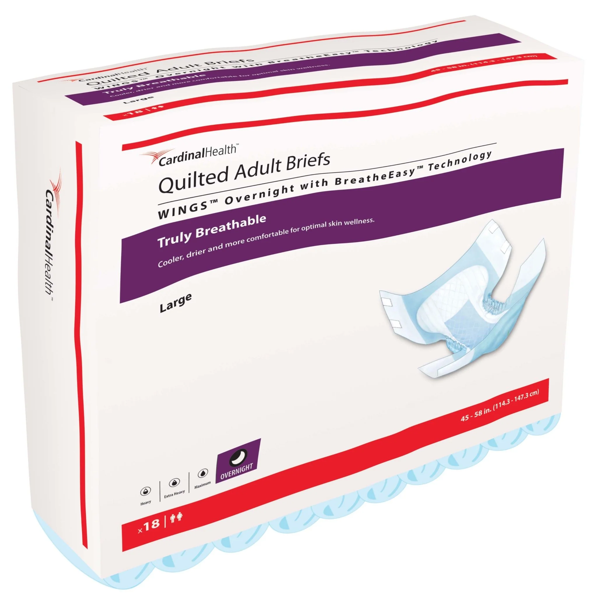 CA/72 - WINGS Overnight Quilted Brief with BreatheEasy Technology, Large, 45" - 58"