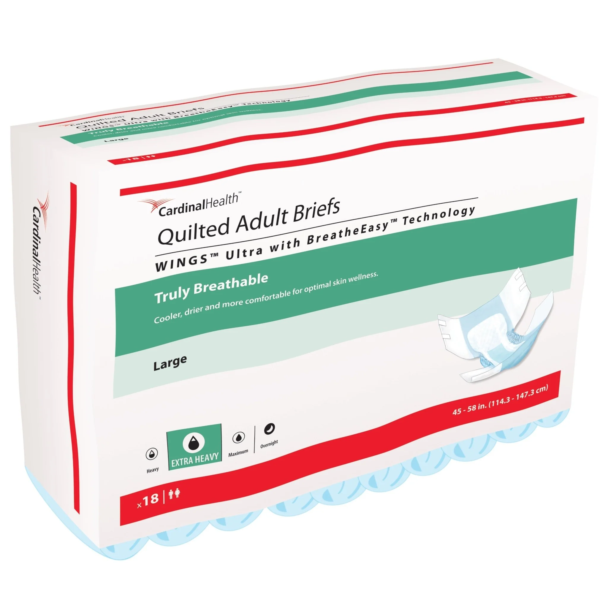 CA/72 - WINGS Ultra Quilted Brief with BreatheEasy Technology, Large, 45" - 58", Absorbency Level 2