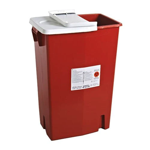 EA/1 - Multi-purpose Sharps Container SharpSafety, 1-Piece, 18 Gallon, Red Base with Hinged Lid