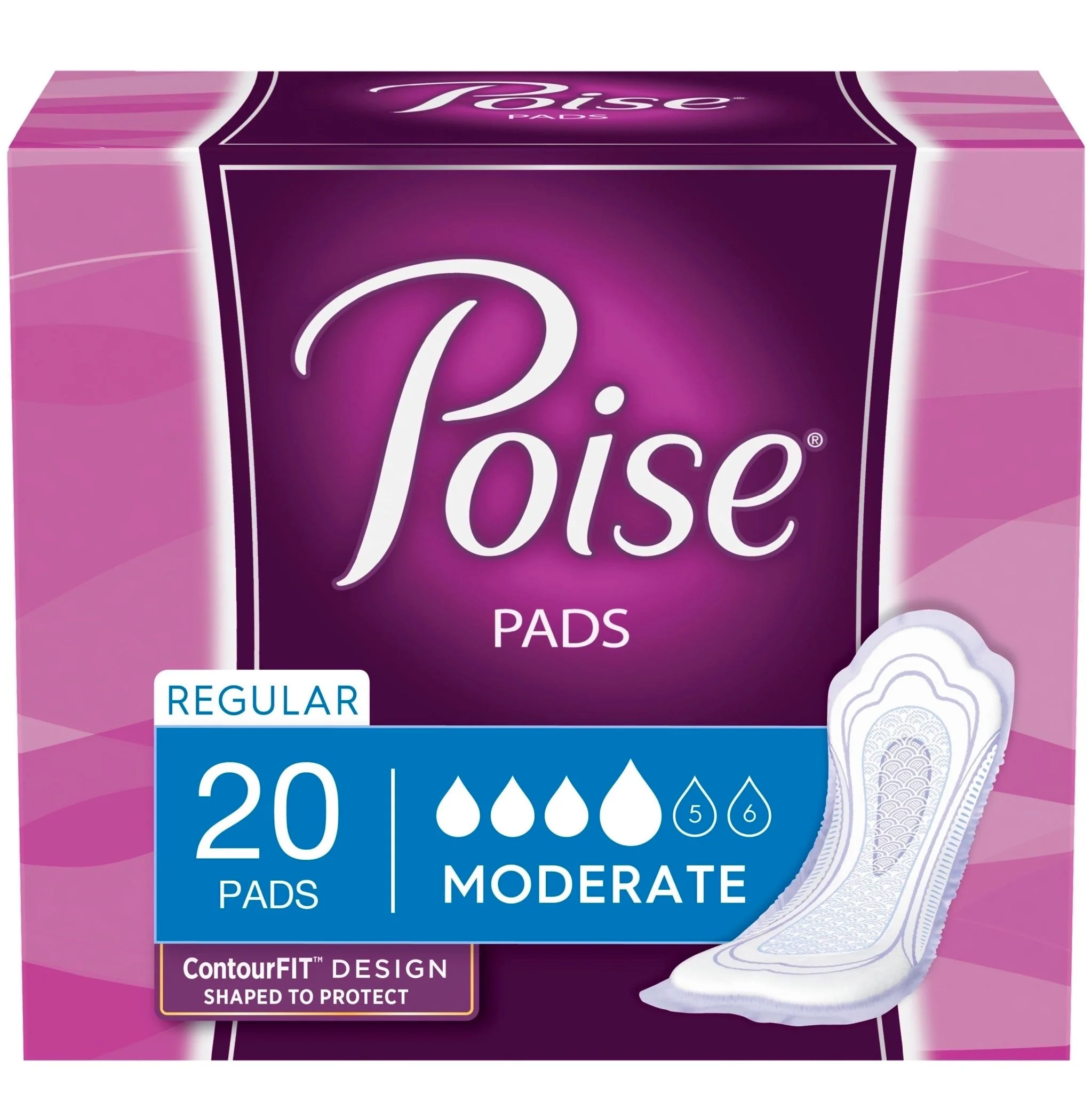 PK/20 - Depend Poise Moderate Pads Regular Length 10.1"