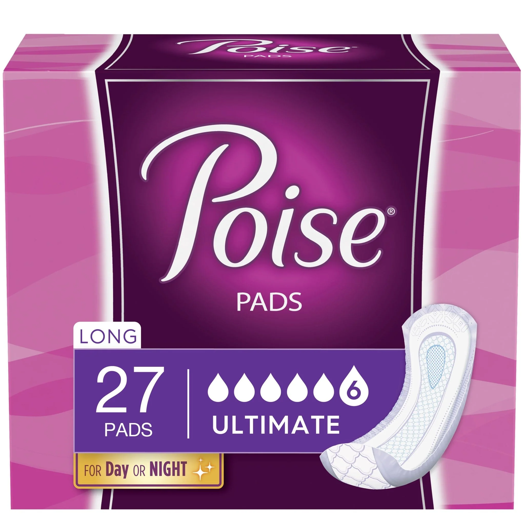 CA/108 - Poise Incontinence Overnight Pads, Ultimate Absorbency, Long, 15.9"