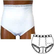 EA/1 - OPTIONS Split-Cotton Crotch with Built-In Barrier/Support, White, Dual Stoma, Medium 6-7, Hips 37" - 41"