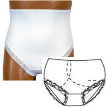 EA/1 - OPTIONS Ladies' Brief with Open Crotch and Built-In Barrier/Support, White, Right Stoma, Small 4-5, Hips 33"-37"