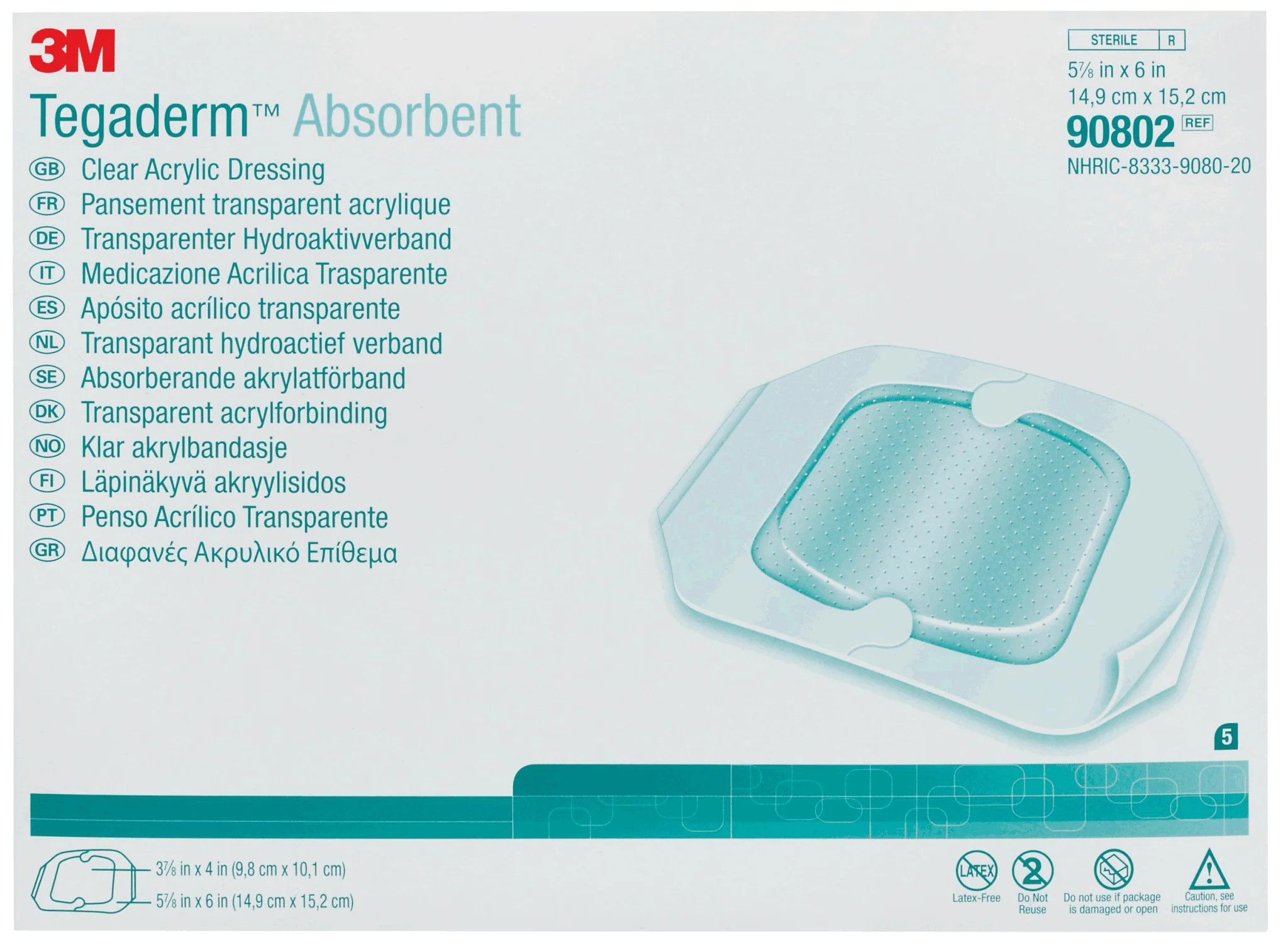 BX/10 - Tegaderm Clear Absorbent Acrylic Dressing 7-9/10" x 8"