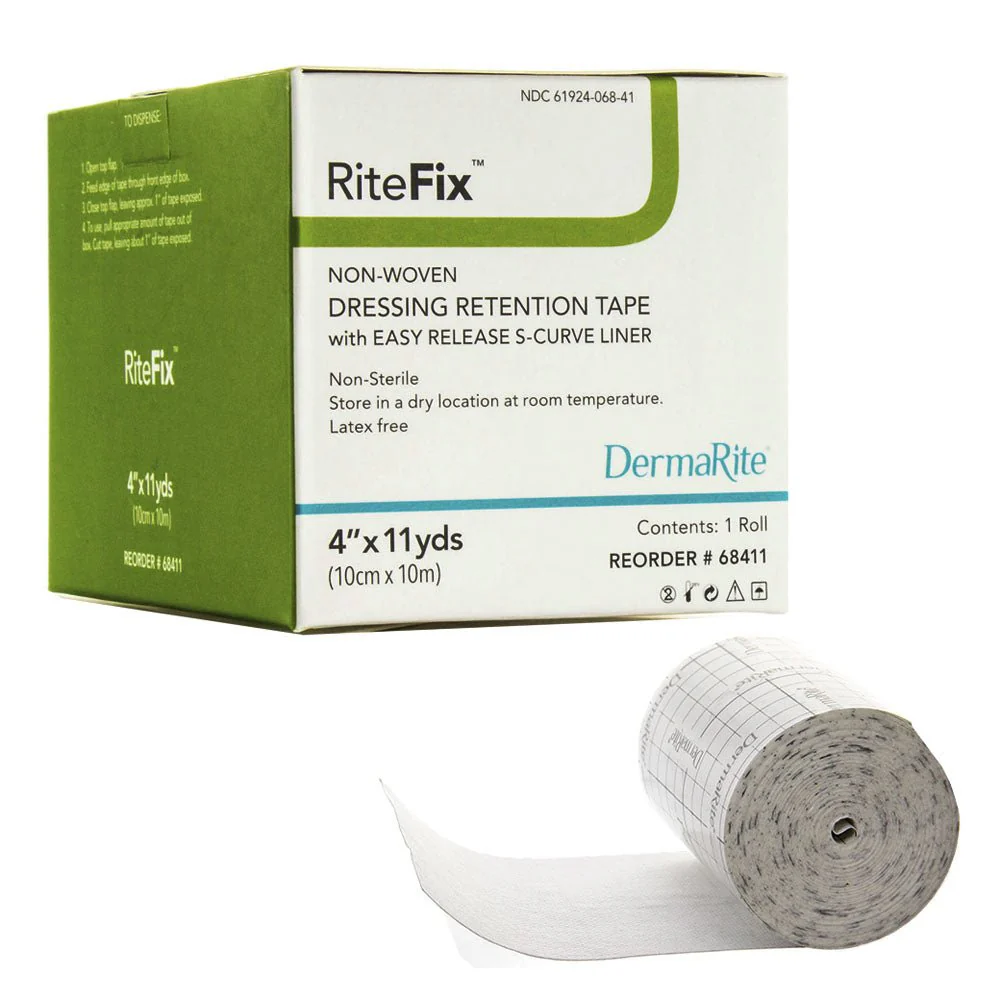 EA/1 - RiteFix Non-Woven Dressing Retention Tape with Easy Release Curve Liner, 4" x 11 yds