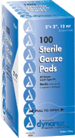 BX/100 - Dynarex Gauze Pad, Sterile 1's, Woven, 2" x 2", 12 Ply
