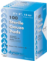 BX/100 - Dynarex Gauze Pad, Sterile 1's, Woven, 3" x 3", 12 Ply
