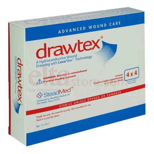 BX/10 - Drawtex Hydroconductive Dressing with Levafiber, 4" X 4"