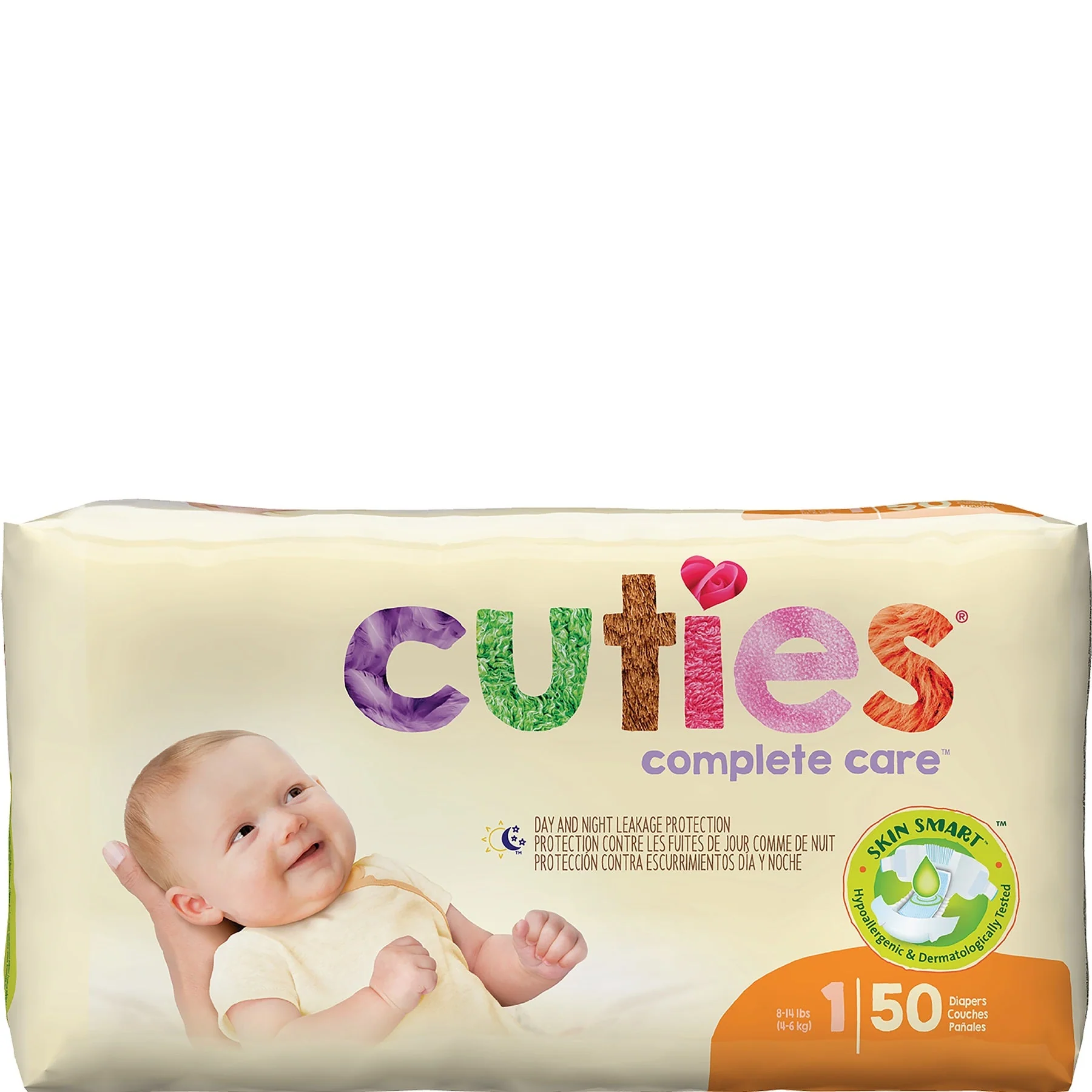 PK/50 - Cuties Complete Care Baby Diapers, Size 1, 8 - 14 lbs. - Replaces: FQCCC01