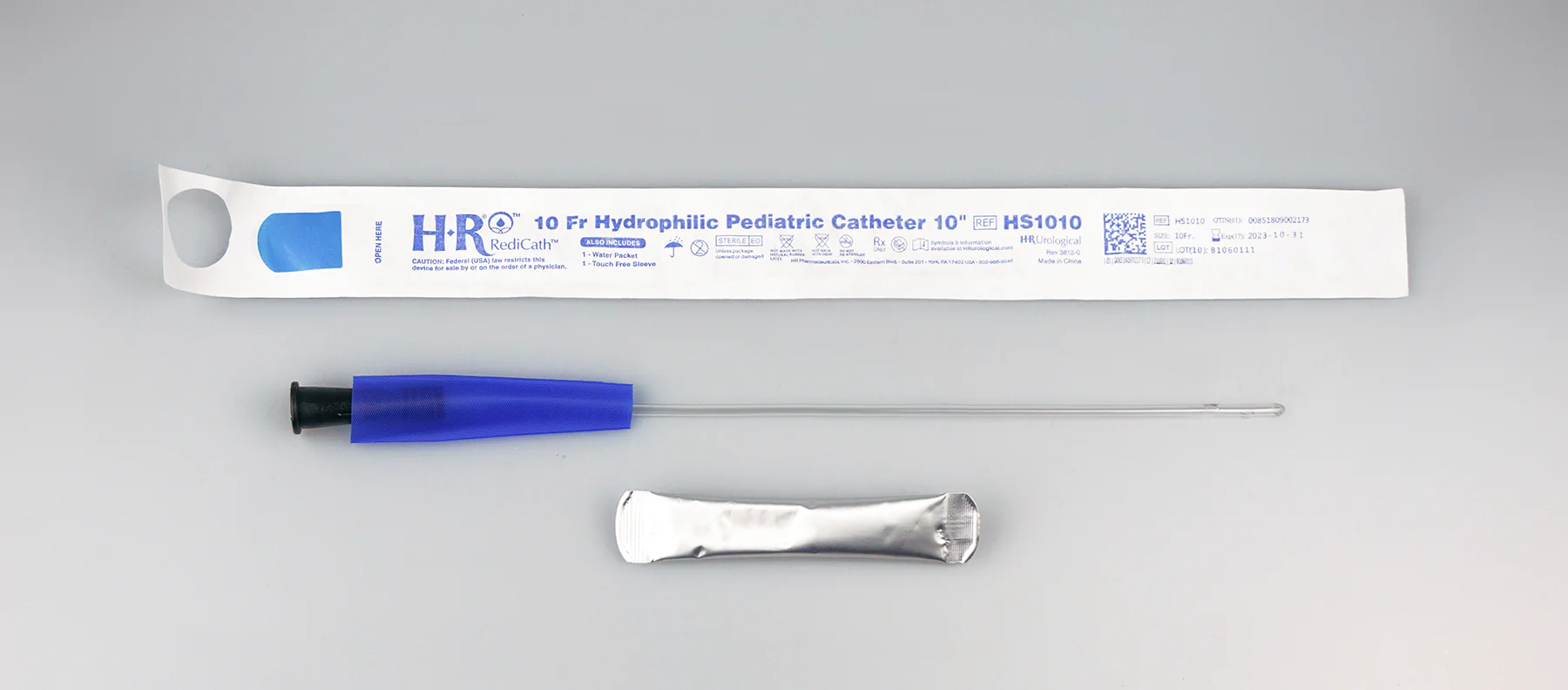 EA/1 - TruCath Hydrophilic Catheter with water bag and touch free sleeve, 10FR, 10"