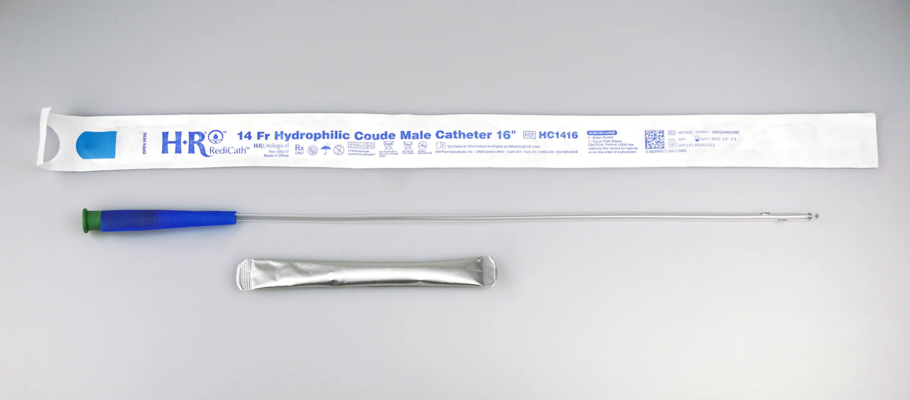 CA/300 - TruCath Hydrophilic Catheter with water bag and touch free sleeve, 14FR, 16"