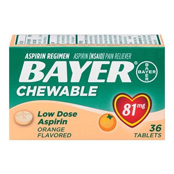 EA/1 - Bayer Chewable Aspirin 81 MG Orange, 36 ct