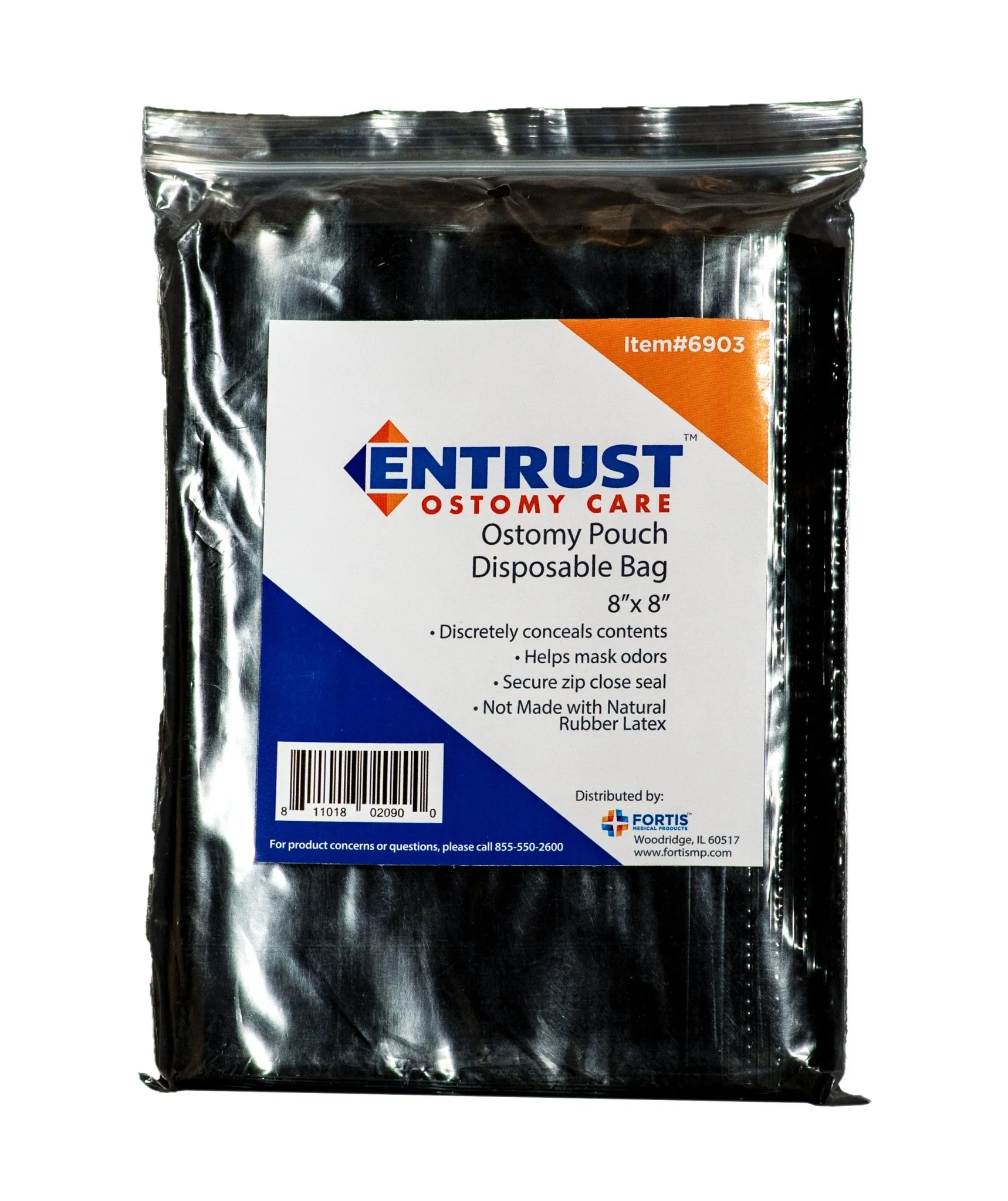 PK/60 - Entrust Ostomy Pouch Disposable Bag, 8" x 8"