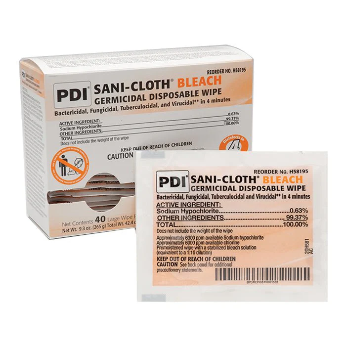BX/40 - Sani-Cloth Bleach Germicidal Disposable Wipe, Large Individual Packet, 5 x 7