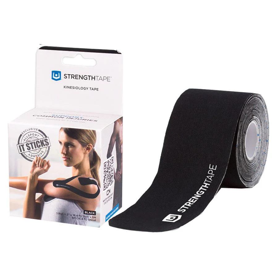 EA/1 - StrengthTape Kinesiology Tape 5M Precut Roll, Black, 16'4" L x 2" W